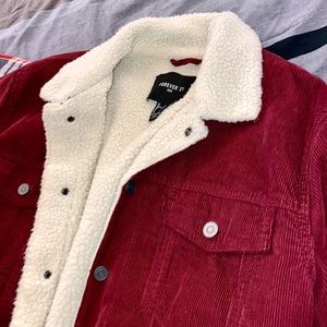 FOREVER21 Maroon Corduroy & Fleece Jacket